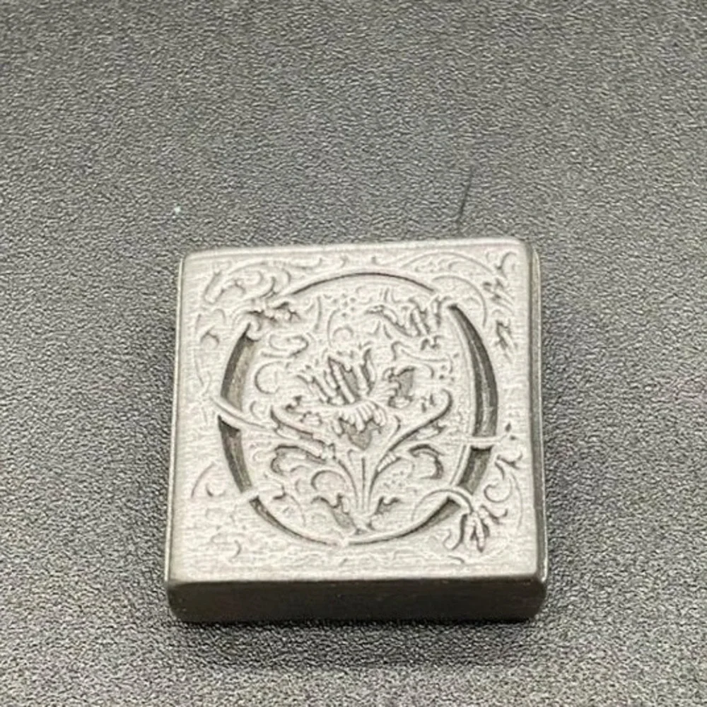 Miniature Solid Pewter Book Figurine with Floral Cover, Etched Curio Dollhouse